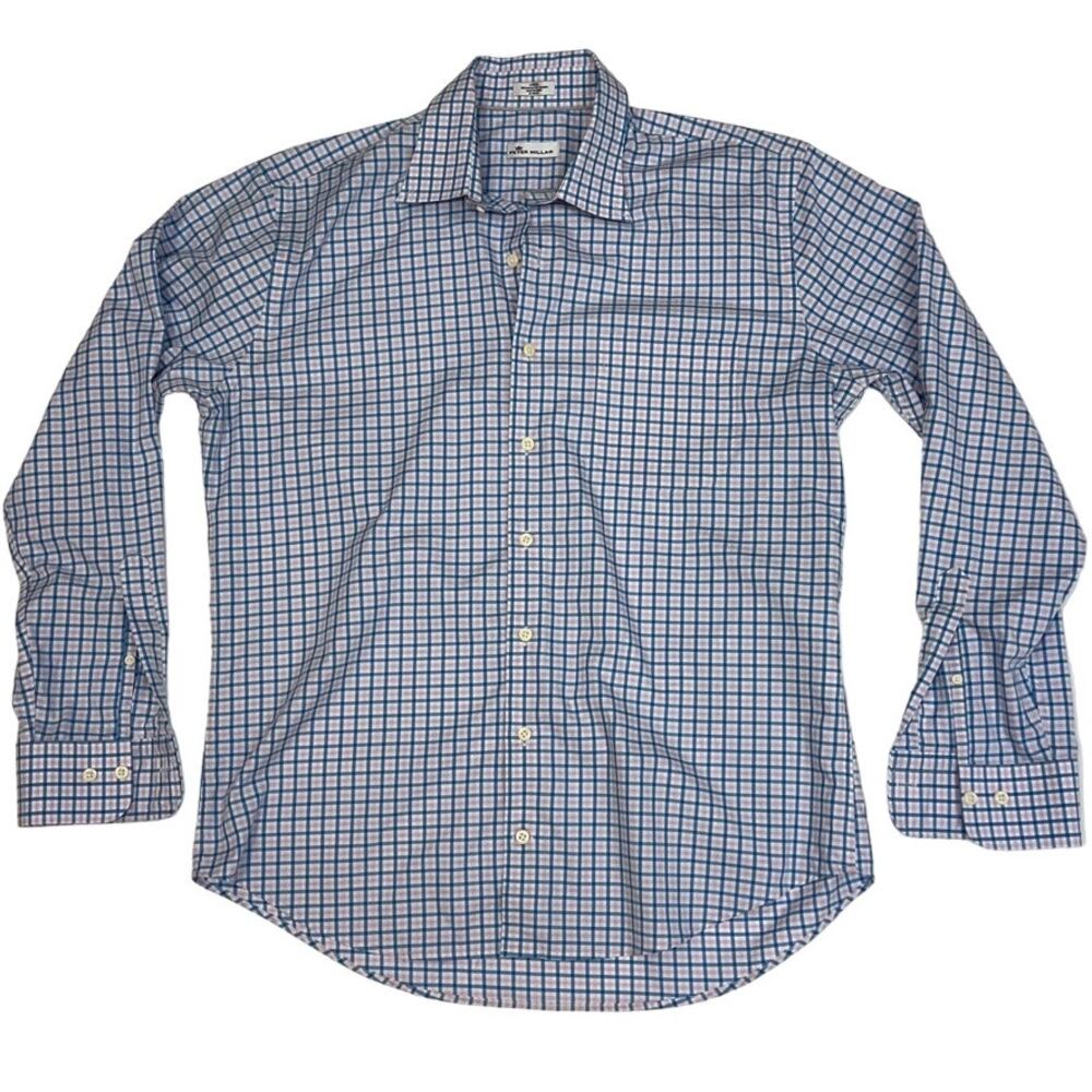 Peter Millar Plaid Check Blue Pink White Shirt With Pirate Embroidery Large